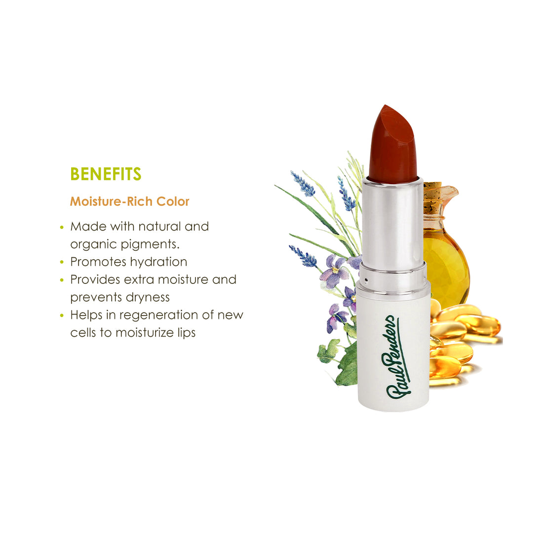 Paul Penders Hand Made Natural Cream Lipstick For A Natural Look | Moisture Rich Colour