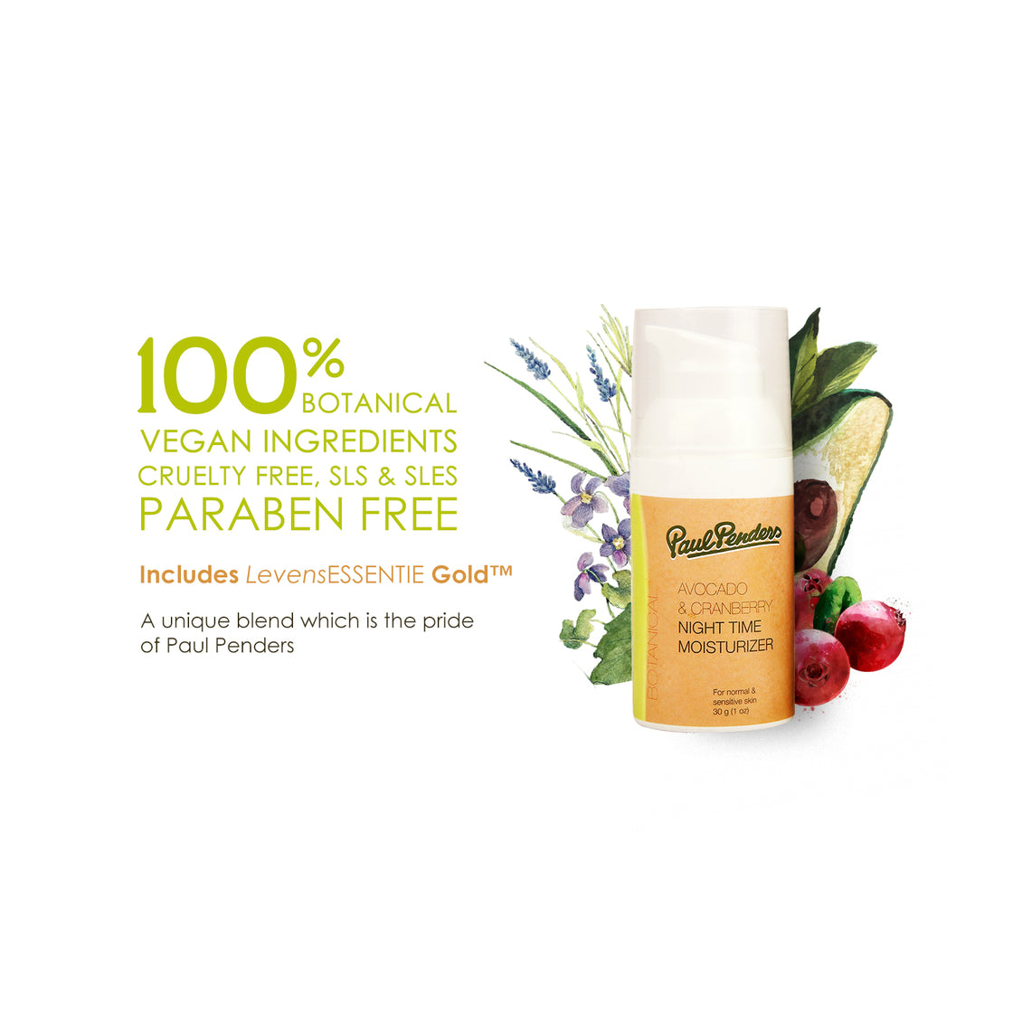 Paul Penders Avocado & Cranberry Night Time Moisturizer | Night Cream For Dry & Sensitive Skin 30g